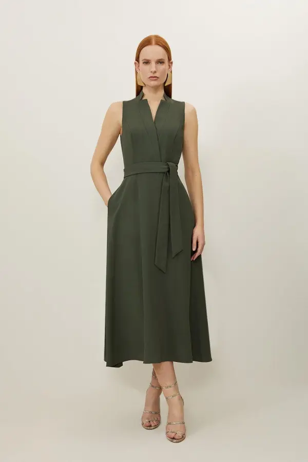 Tailored Crepe Full Skirted Maxi Dress