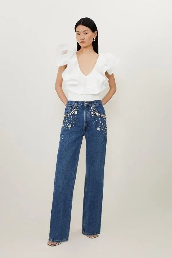 Hand Embellished Vintage Straight Leg Jean