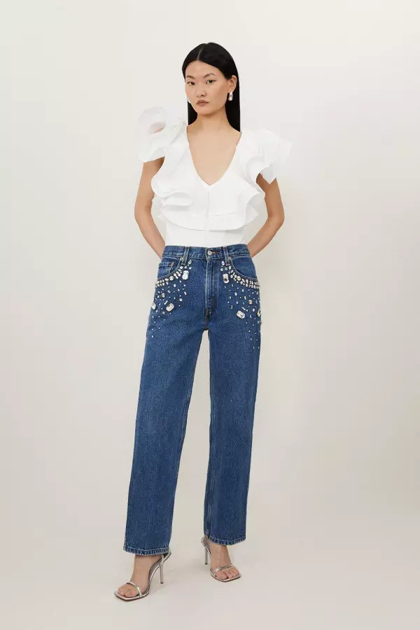 Hand Pocket Embellished Vintage Jeans