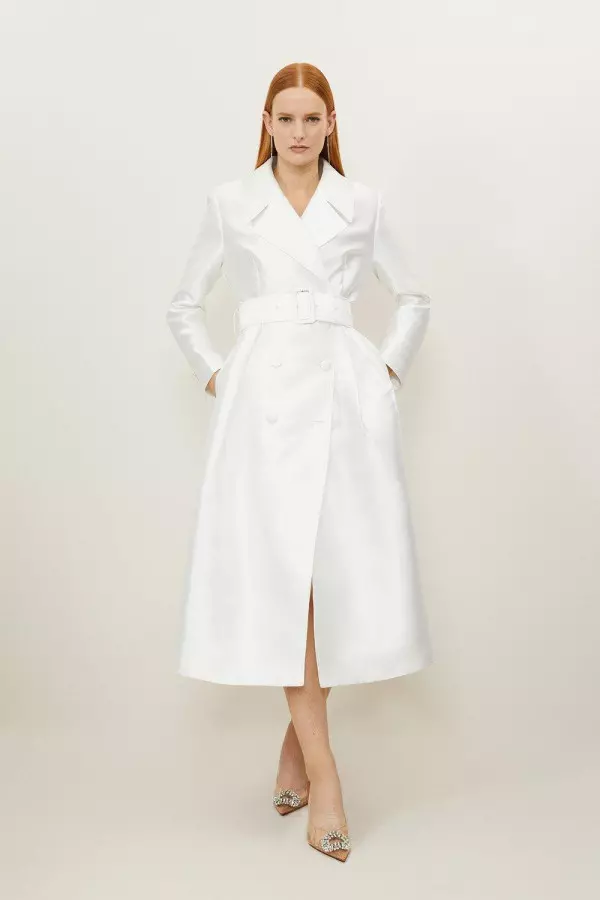 Satin Twill Tailored Full Skirted Belted Midaxi Dress