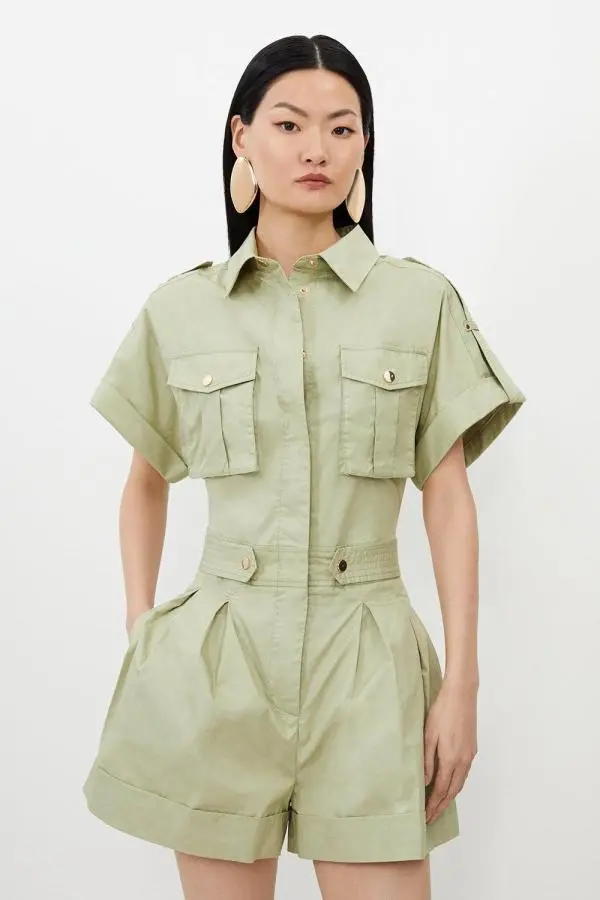 Cotton Sateen Woven Utility Playsuit