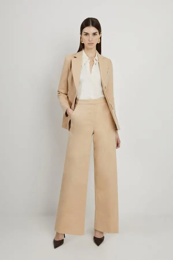 Petite Cotton Sateen Wide Leg Tailored Trousers