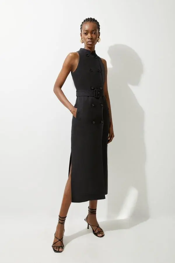 Fluid Tailored Double Breasted Belted Midi Dress