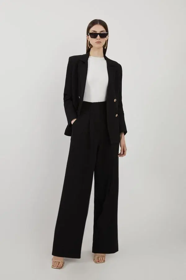 Tailored High Waisted Pleated Wide Leg Trousers