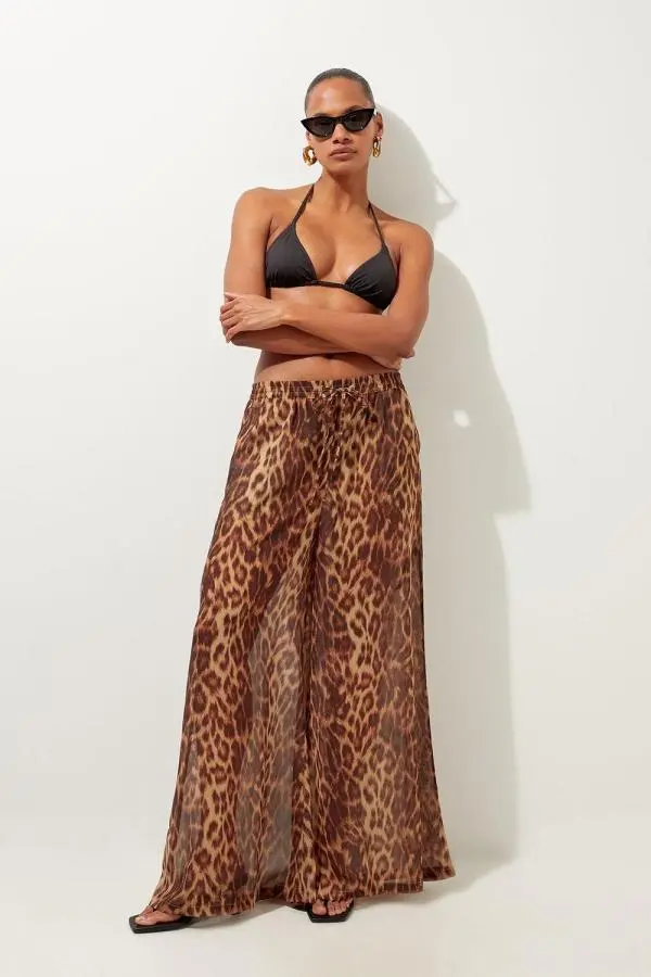 Cheetah Print Georgette Beach Trousers