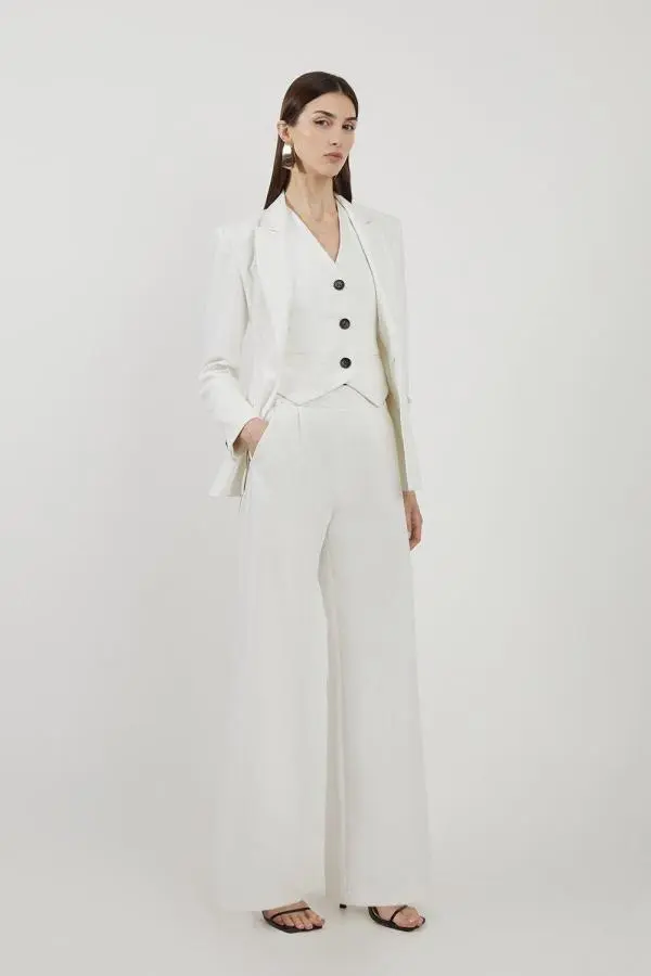 Clean Tailored Grosgrain Tipped Wide Leg Trousers