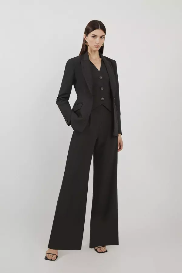Clean Tailored Grosgrain Tipped Wide Leg Trousers