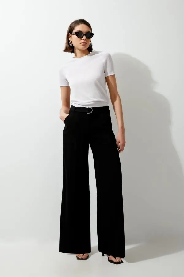 Soft Tailored Belted Wide Leg Trousers