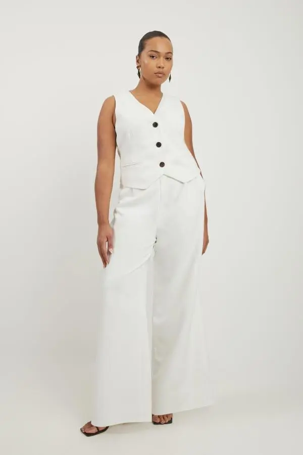 Plus Size Clean Tailored Grosgrain Tipped Wide Leg Trousers