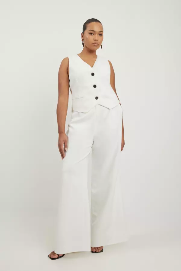 Plus Size Clean Tailored Grosgrain Tipped Wide Leg Trousers