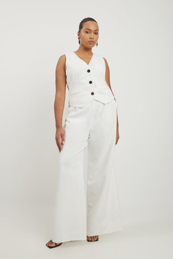 Plus Size Clean Tailored Grosgrain Tipped Wide Leg Trousers