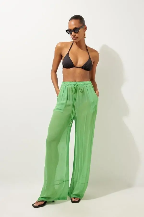 Wide Leg Woven Beach Trousers