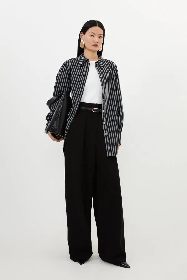 Compact Stretch Essential Tailored High Waist Wide Leg Trouser