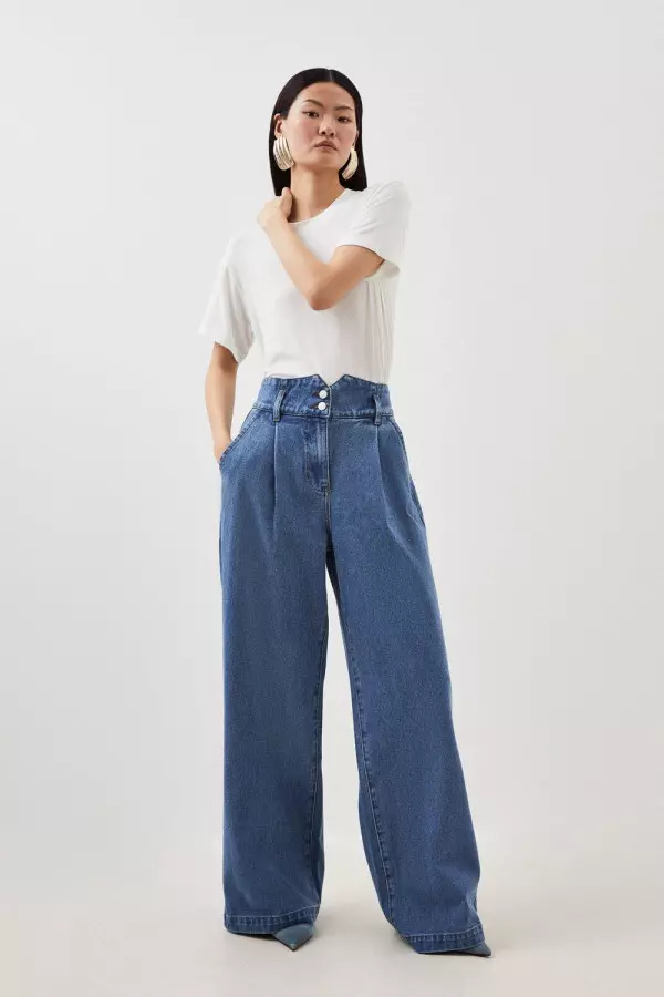 Petite Denim Indigo Wide Leg Trousers