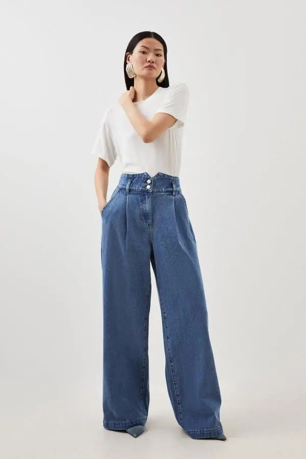 Petite Denim Wide Leg Trousers