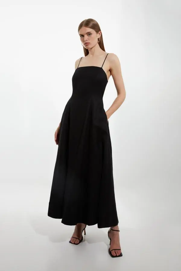 Viscose Linen Woven Strappy Maxi Dress