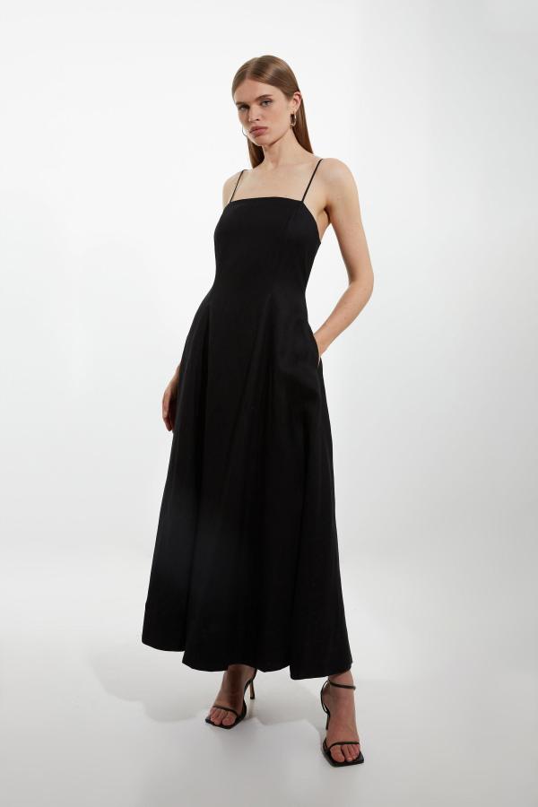 Viscose Linen Woven Strappy Maxi Dress