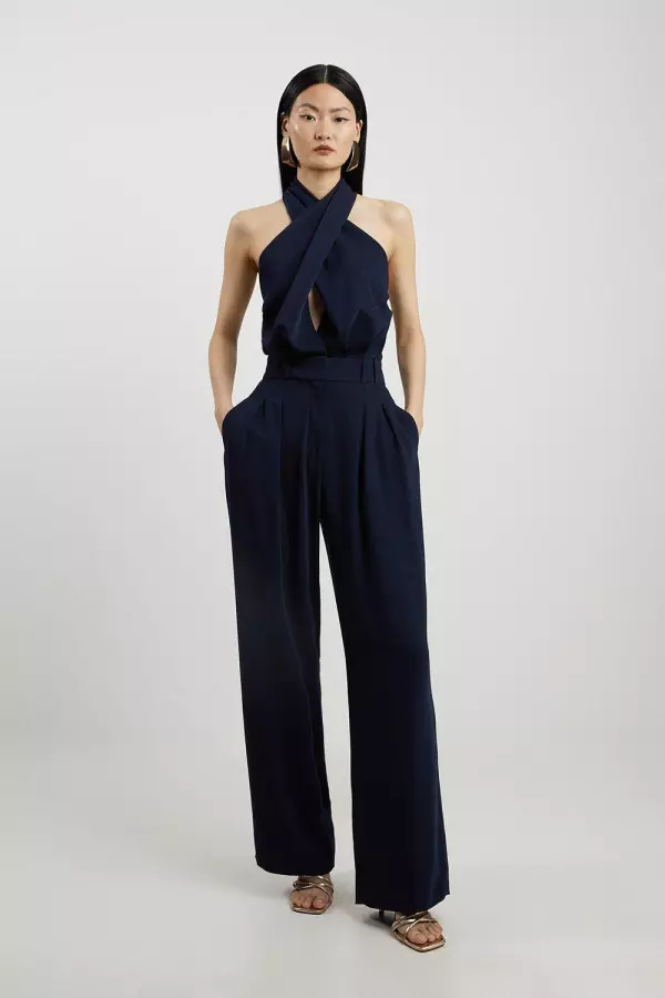 Soft Tailored Halterneck Straight Leg Jumpsuit