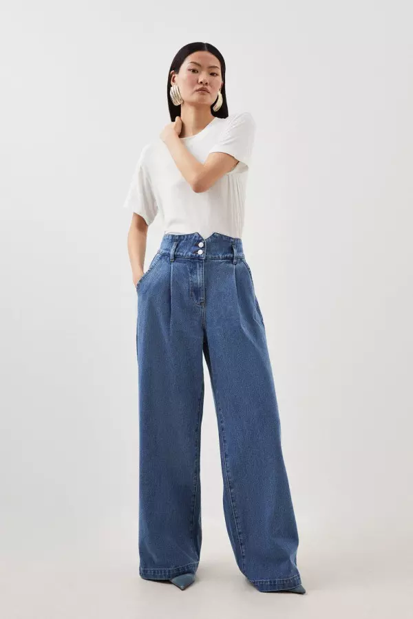 Denim Indigo Wide Leg Trousers