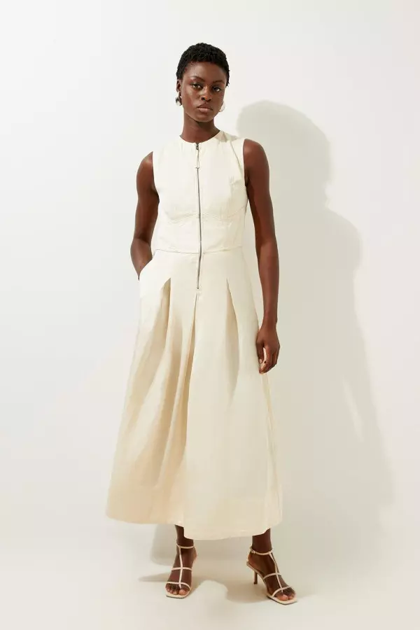 Premium Linen Twill Woven Sleeveless Maxi Dress