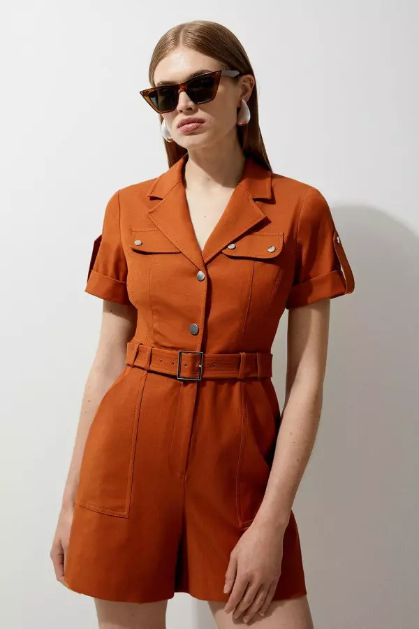 Tailored Cotton Stretch Belted Playsuit