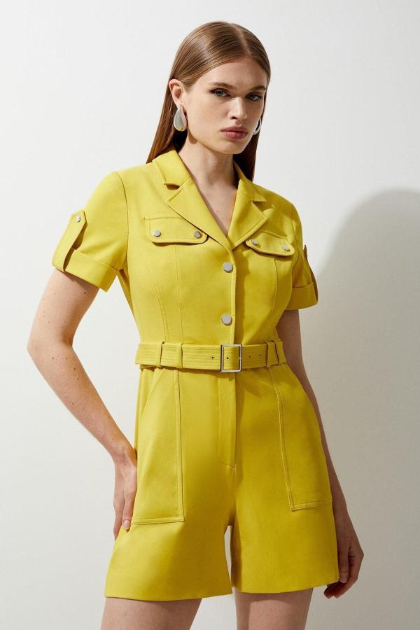 Tailored Cotton Stretch Belted Playsuit