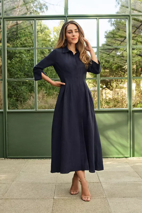 Lydia Millen Premium Tailored Linen Darted Waist Midi Dress