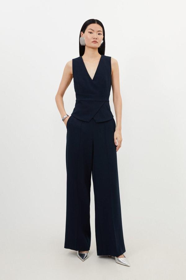 Compact Stretch Essential Tailored High Waist Wide Leg Trousers