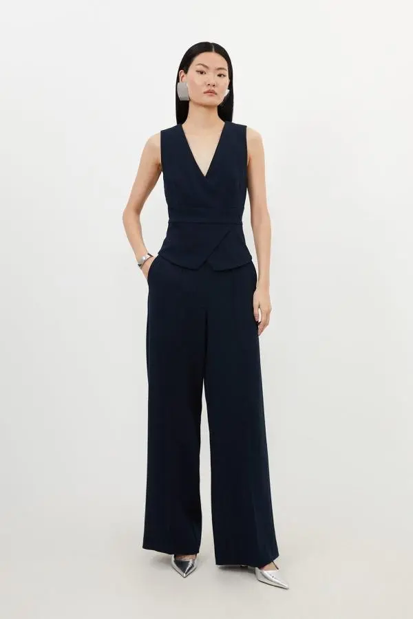 Compact Stretch Essential Tailored High Waist Wide Leg Trousers