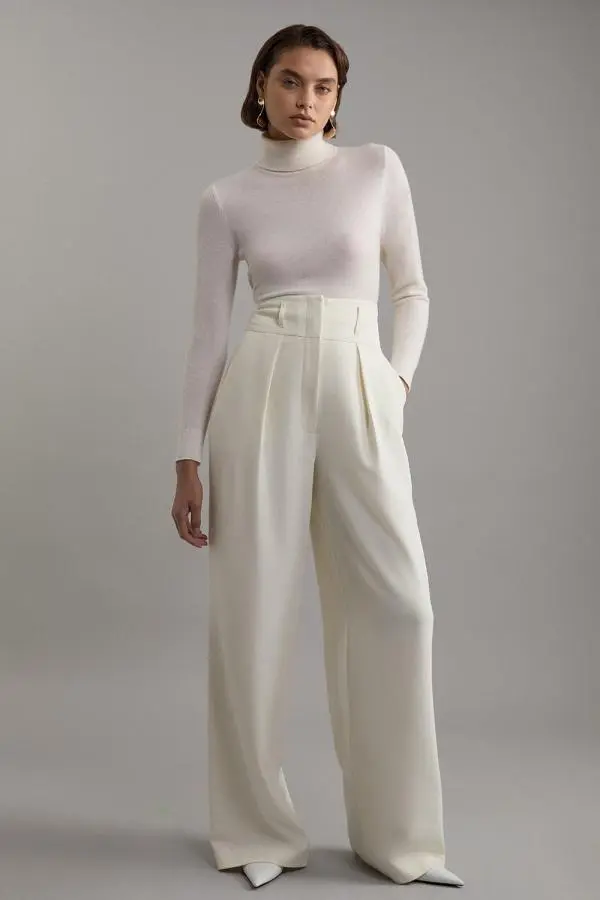 Tall Compact Stretch Tailored High Waist Wide Leg Trouser