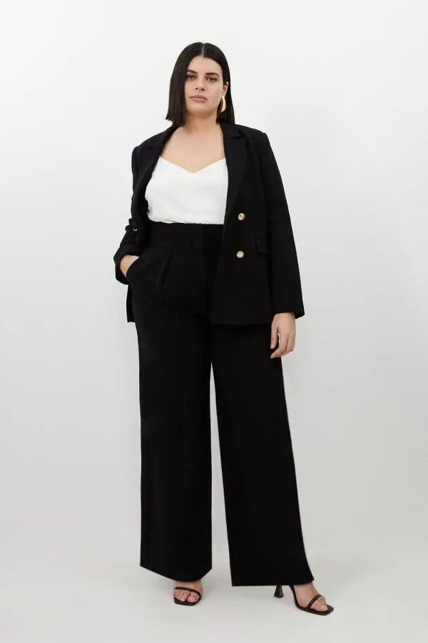 Plus Size Compact Stretch Essential Tailored High Waist Wide Leg Trouser