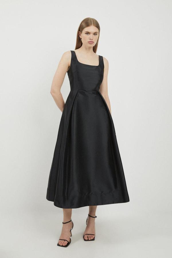 Lydia Millen Petite Taffeta Full Skirt Tailored Midi Dress