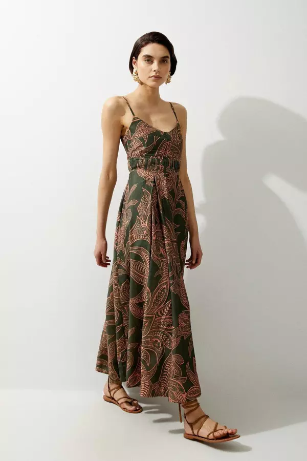 Batik Print Cotton Voile Strappy Woven Maxi Dress