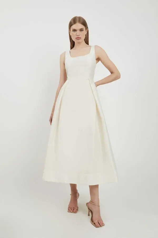 Lydia Millen Petite Taffeta Full Skirt Tailored Midi Dress