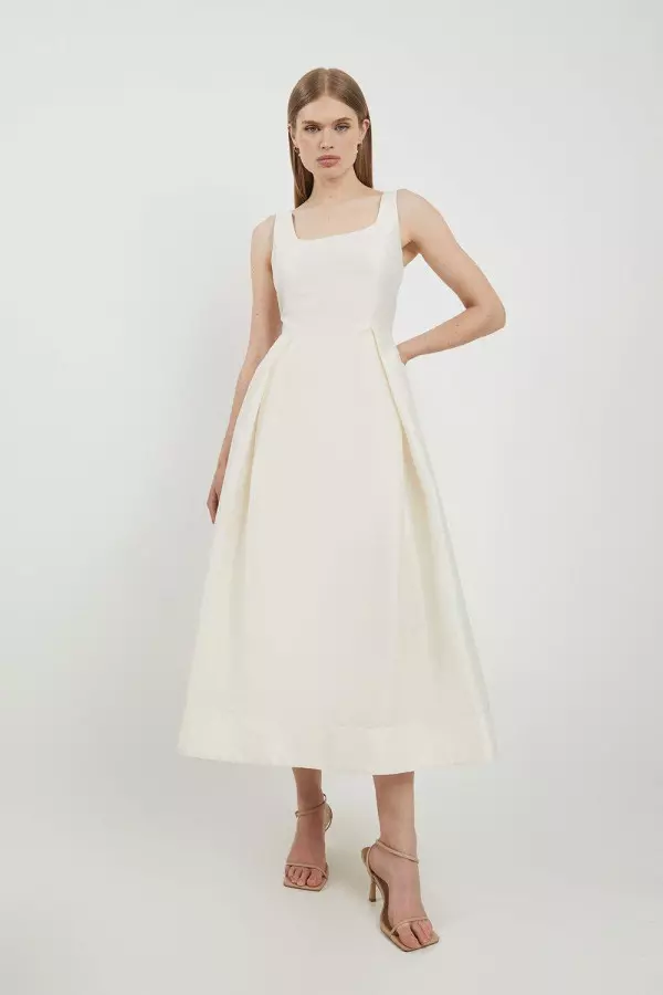Lydia Millen Petite Taffeta Full Skirt Tailored Midi Dress