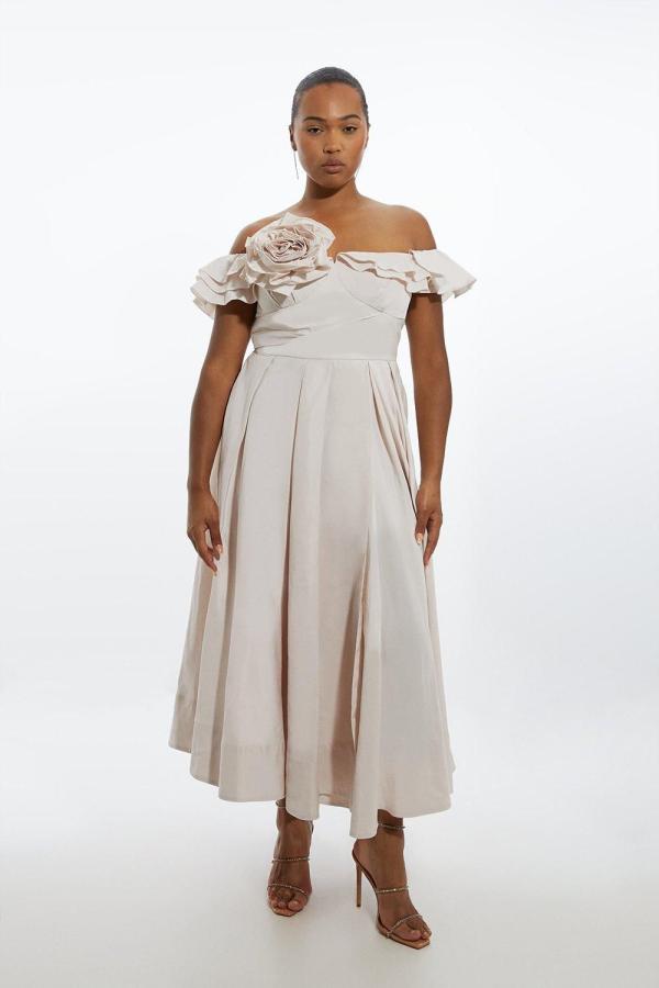 Plus Size Off The Shoulder Taffeta Woven Maxi Dress