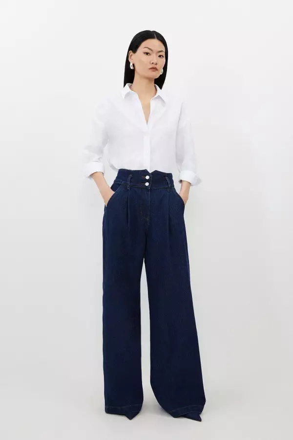 Petite Denim Indigo Wide Leg Trousers