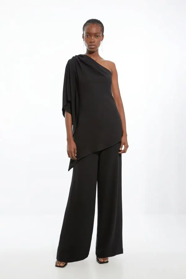 Ooto Viscose Crepe Satin Draped Woven Trouser