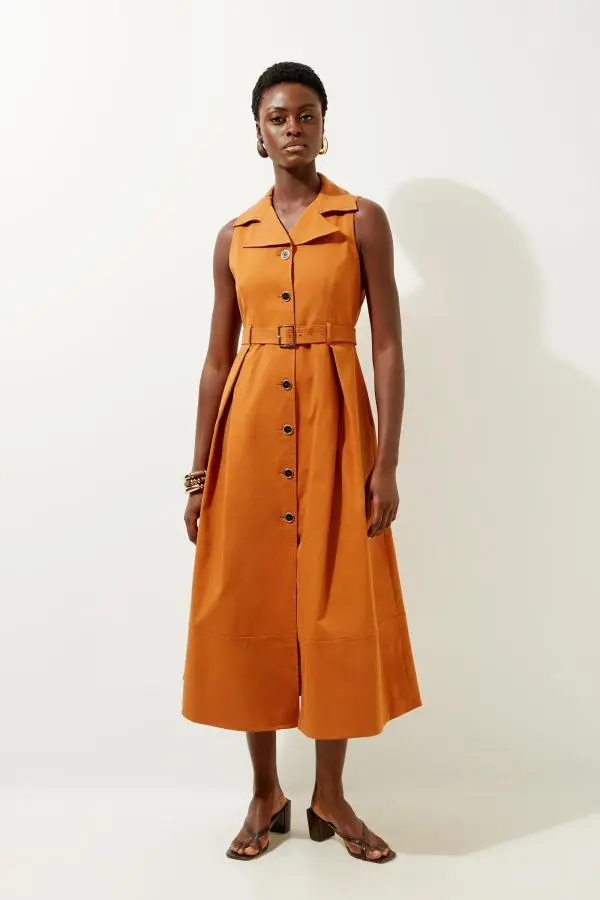 Tall Halter Neck Belted Full Skirted Shirt Dress