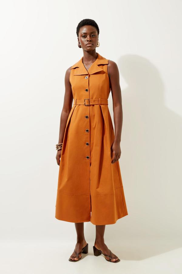 Tall Halter Neck Belted Full Skirted Shirt Dress