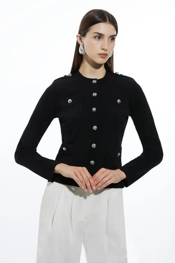 Military Trim Knitted Four Pocket Jacket