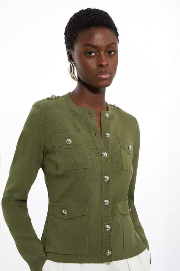 Military Trim Knitted Four Pocket Jacket