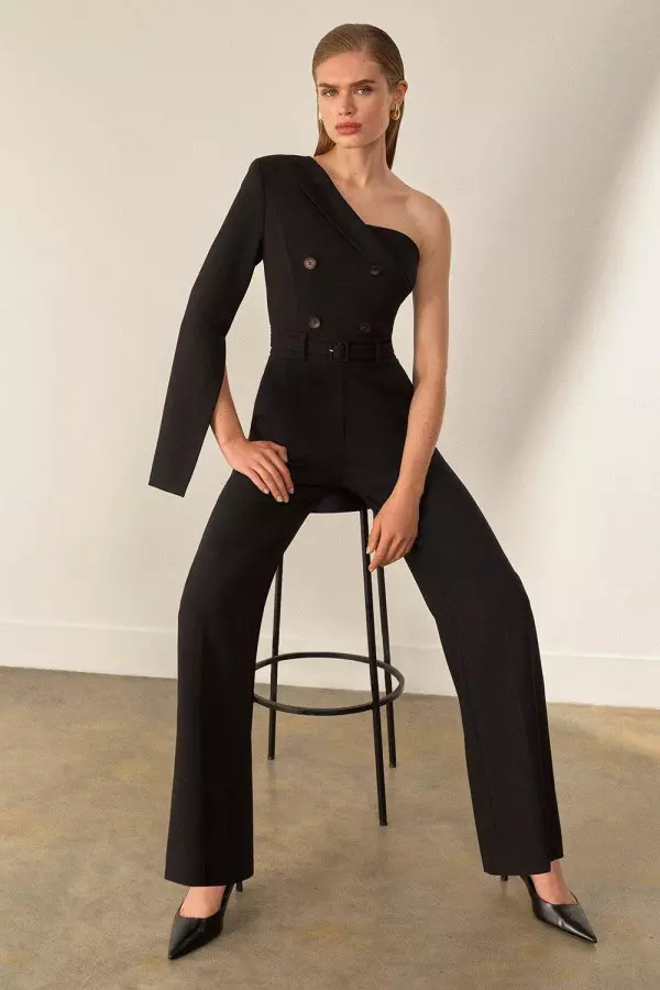 The Founder Compact Stretch One Shoulder Tailored Jumpsuit