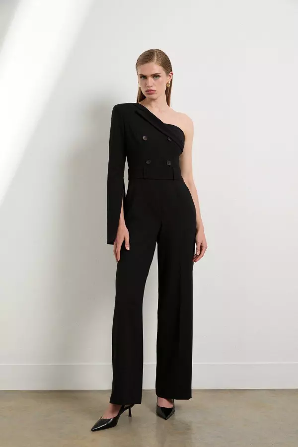 The Founder Petite Compact Stretch One Shoulder Tailored Jumpsuit