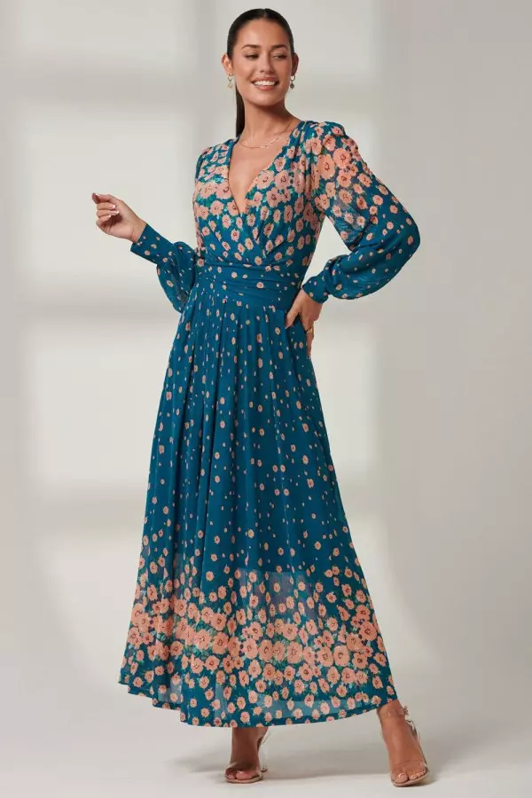 Blossom Long Sleeve Mesh Maxi Dress