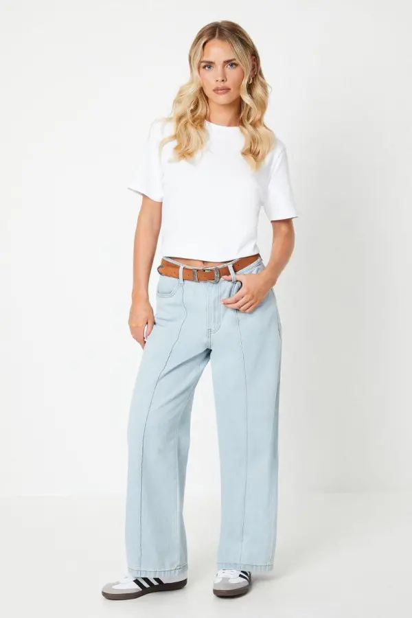 Petite Seam Detail Wide Leg Jean