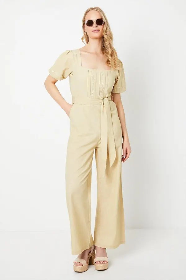 Pintuck Trim Insert Jumpsuit