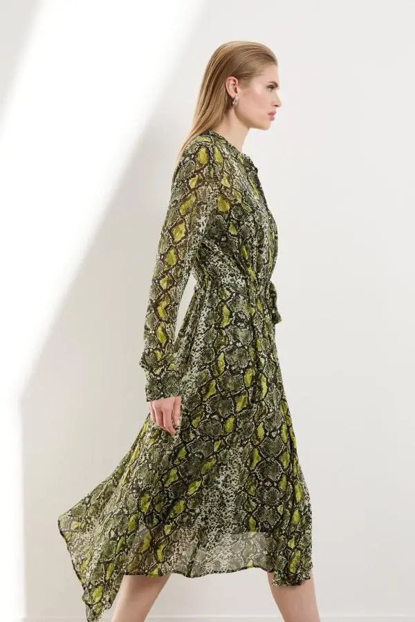 The Founder Petite Snake Print Viscose Georgette Woven Midi Dress