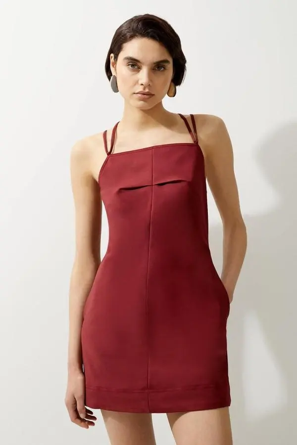 Cotton Sateen Utility Woven Pinafore Mini Dress