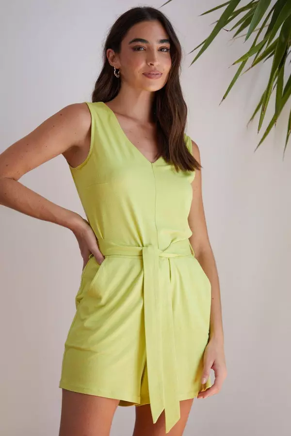 Jersey 'Clover' Sleeveless Belted Playsuit